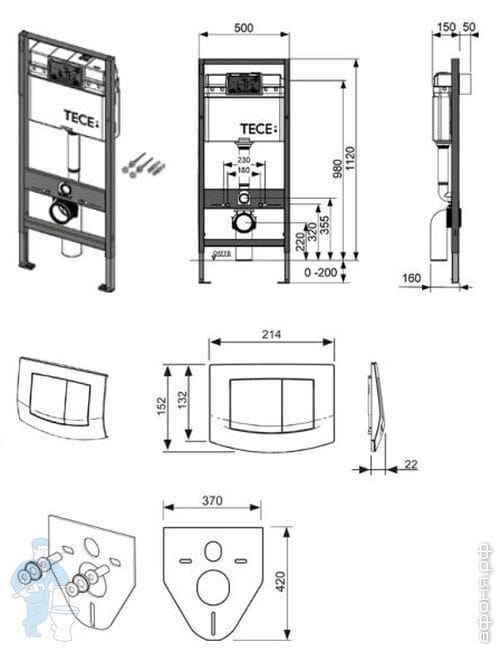 Комплект тесе base для установки подвесного унитаза с панелью смыва teceambia