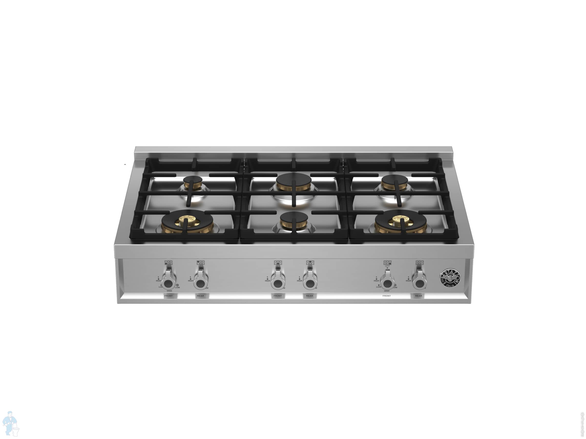 Газовая варочная панель Bertazzoni Professional (910х640) 6 конфорок (1  вок), нерж. сталь RT366PROX | Афоня.рф