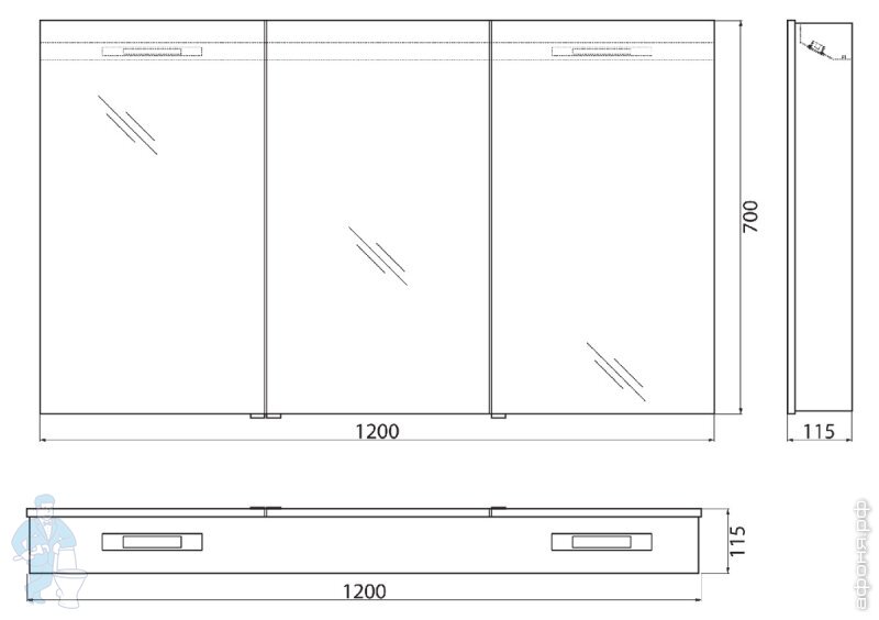 Зеркальный шкаф belbagno spc 3a dl bl 1200