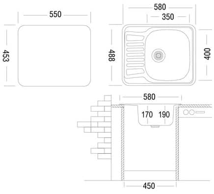 Размер мойки под столешницу 50 см