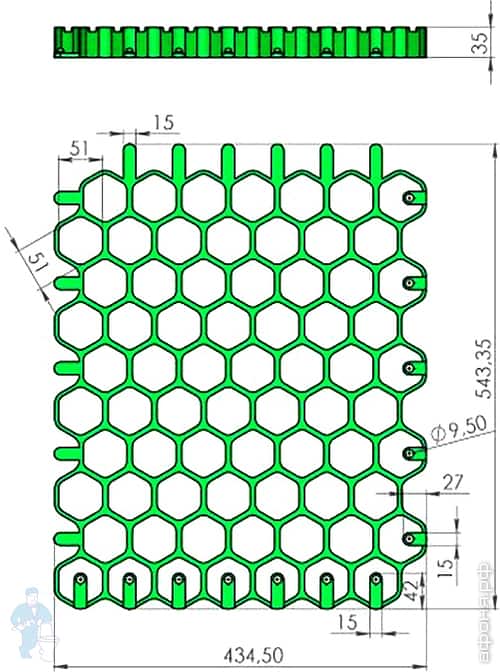 Зеленый чертеж. Решетка газонная Gidrolica Eco normal РГ-53.43.3,5. Решетка газонная Gidrolica Eco normal. Решетка газонная пластиковая зеленая (арт.8101). Решетка газонная пластиковая зеленая (арт.601).