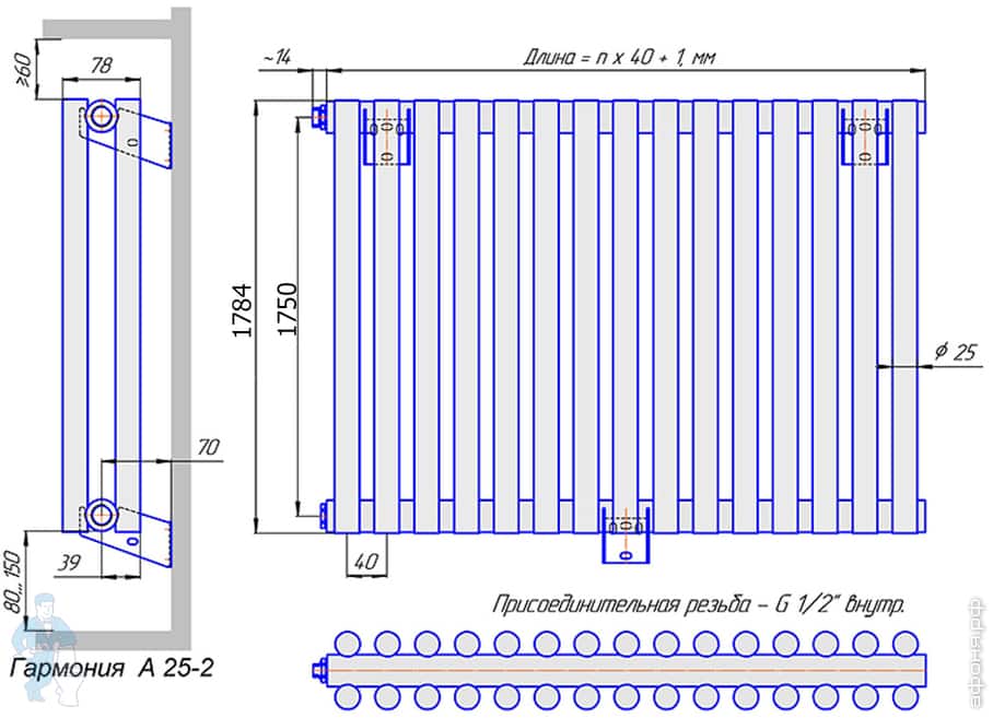 Высота трубчатого радиатора. Трубчатый радиатор КЗТО Гармония а25. Радиаторы КЗТО Гармония а-25 Размеры. Гармония с 25 радиатор КЗТО чертеж. Радиатор Гармония а25 2 500 схема.
