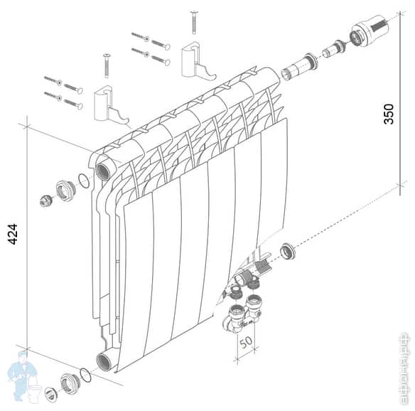 Royalthermo biliner нижнее подключение Радиатор биметаллический 14 секций ROYAL THERMO BiLiner V ВШГ:430х1120х87 1680Вт