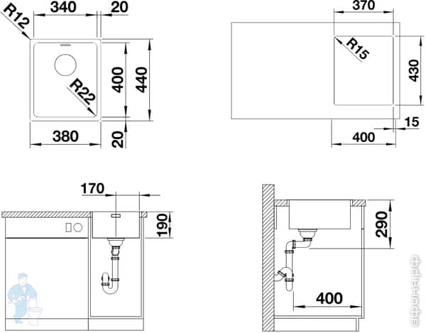 Интегрированная мойка на кухню размеры