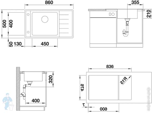 Интегрированная мойка на кухню размеры